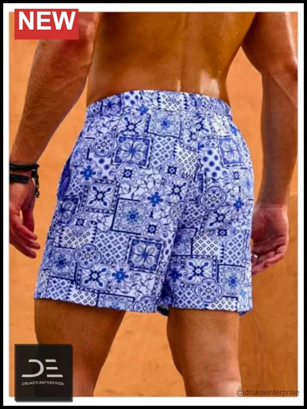 Men's Floral Swim Trunks with Pocket Hawaiian Beach Shorts